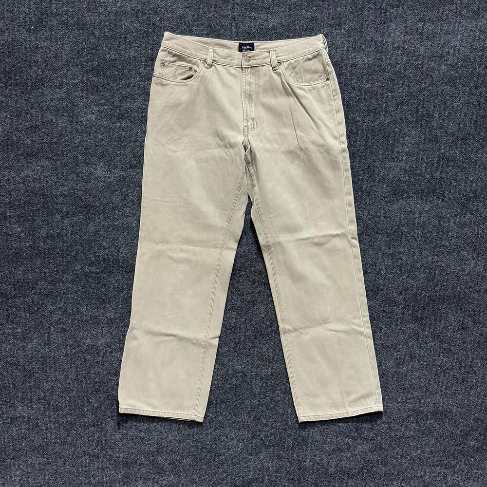 Indigo Palms Jeans Mens 35x30 Beige Classic Fit Straight Zip Fly Denim Cotton